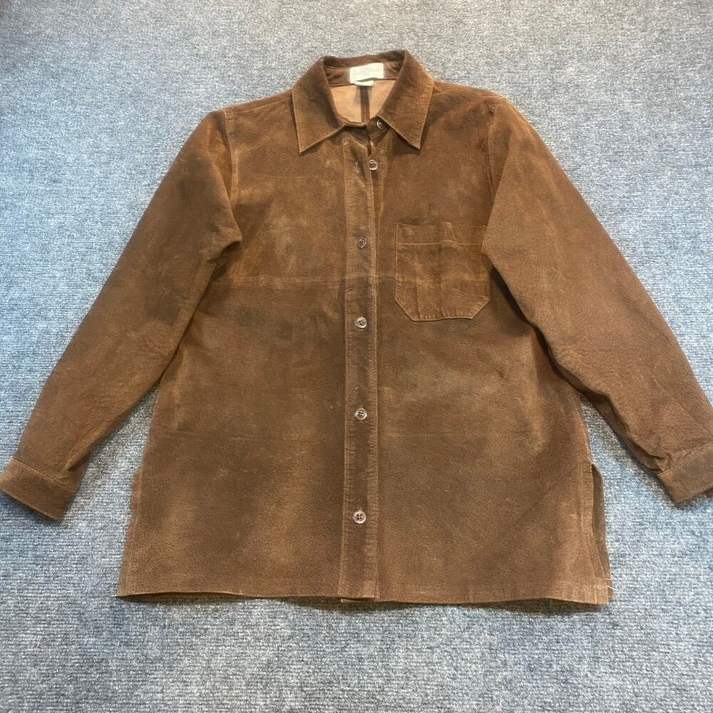 Vintage Nordstrom Womens Small Brown Genuine Leather Suede Shirt Jacket Shacket